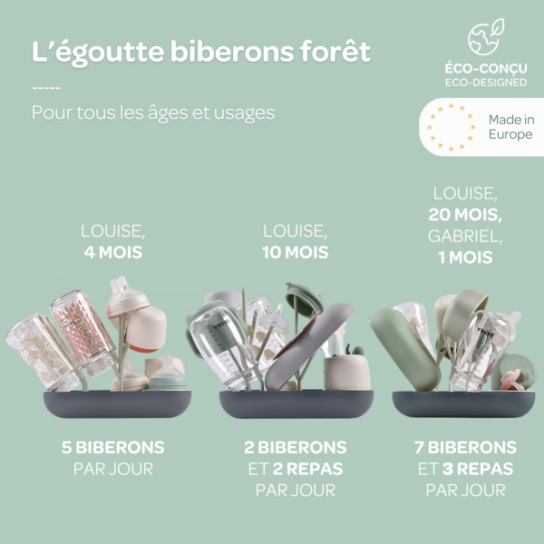 Égoutte biberons forêt vert de gris et gris minéral Beaba