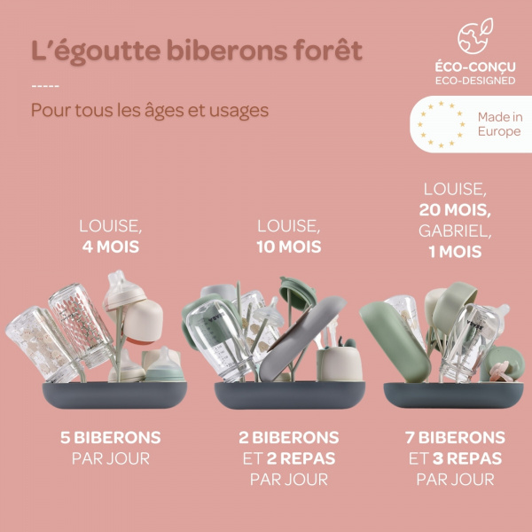 Égoutte biberons forêt terracotta et argile Beaba