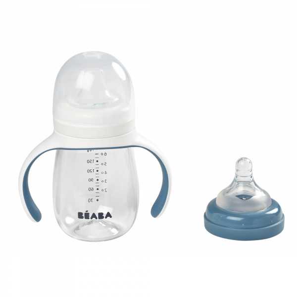 Biberon d’apprentissage bébé 2 en 1 210 ml bleu Beaba