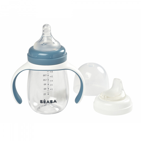 Biberon d’apprentissage bébé 2 en 1 210 ml bleu Beaba
