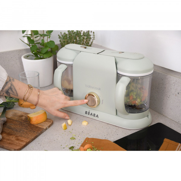 Pack robot cuiseur bébé babycook duo vert de gris + 4 portions verre 250 ml Beaba