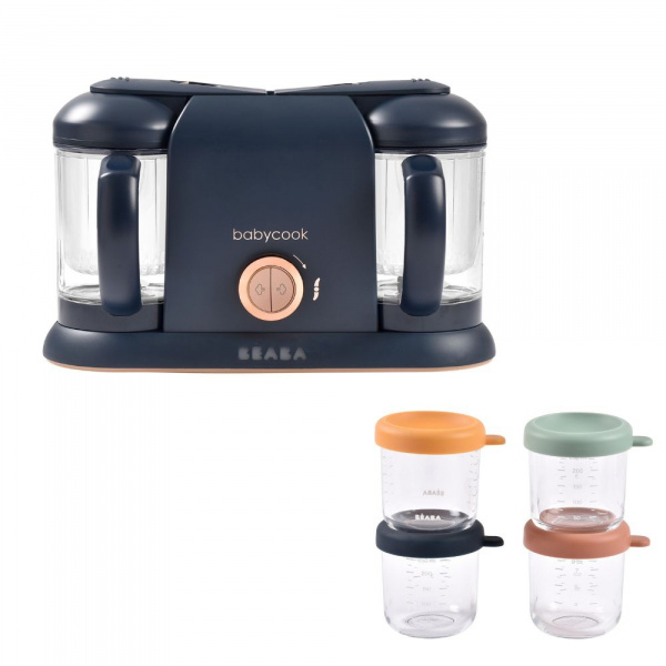Pack robot cuiseur bébé babycook duo night blue + 4 portions verre 250 ml Beaba