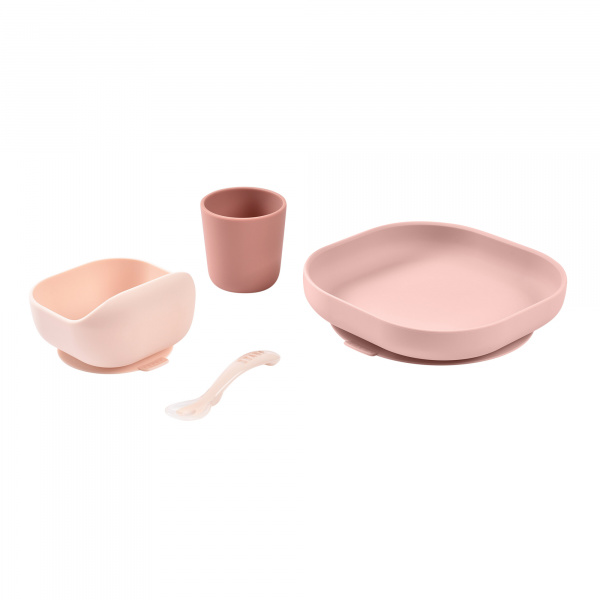 Coffret repas bébé en silicone 4 pièces barbe à papa Beaba