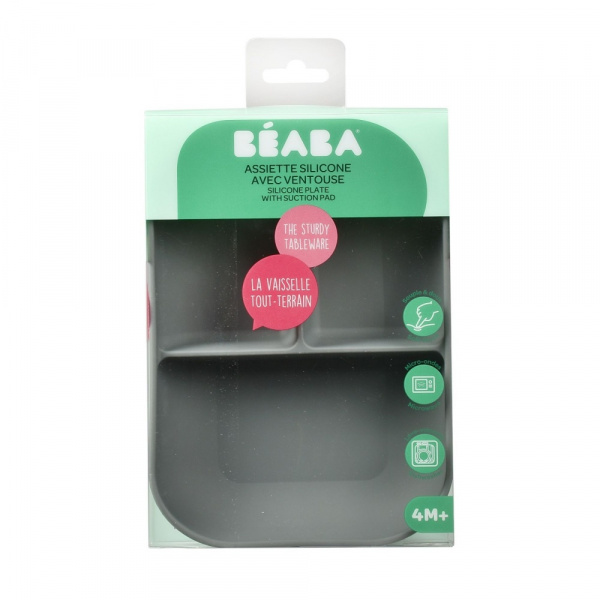 Assiette compartimentée bébé silicone gris minéral Beaba
