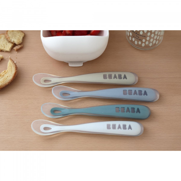 Lot de 4 cuillères bébé 1er âge silicone galet Beaba