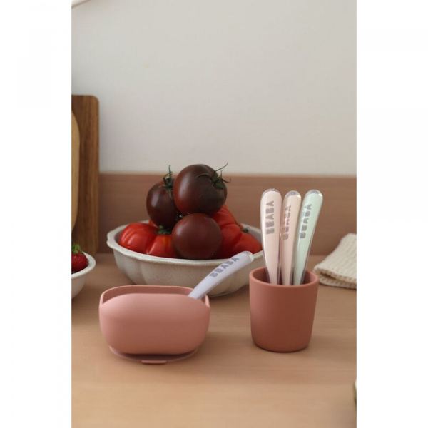 Lot de 4 cuillères bébé 1er âge silicone barbe à papa Beaba