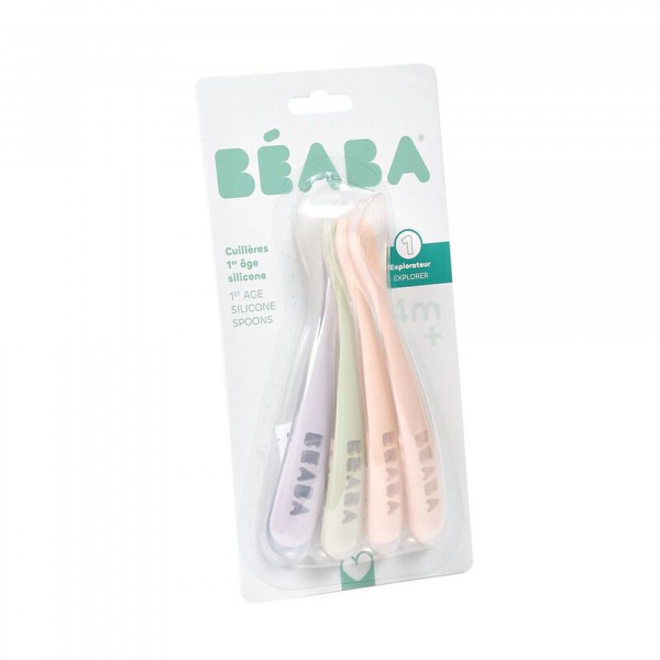 Lot de 4 cuillères bébé 1er âge silicone barbe à papa Beaba