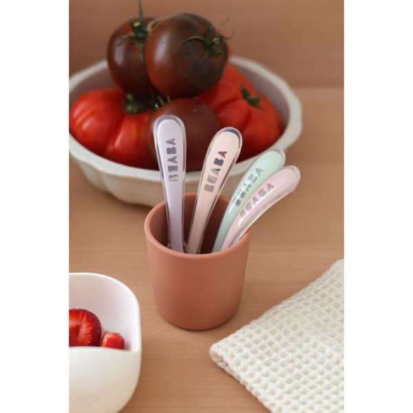 Lot de 4 cuillères 2ème âge silicone barbe à papa Beaba