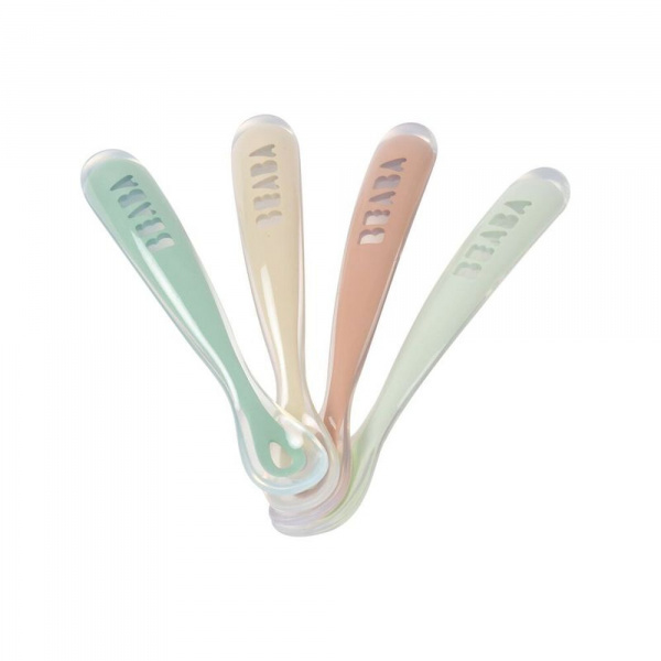 Lot de 4 cuillères bébé 1er âge silicone natural Beaba