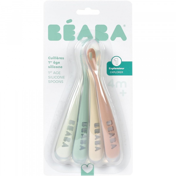 Lot de 4 cuillères bébé 1er âge silicone natural Beaba