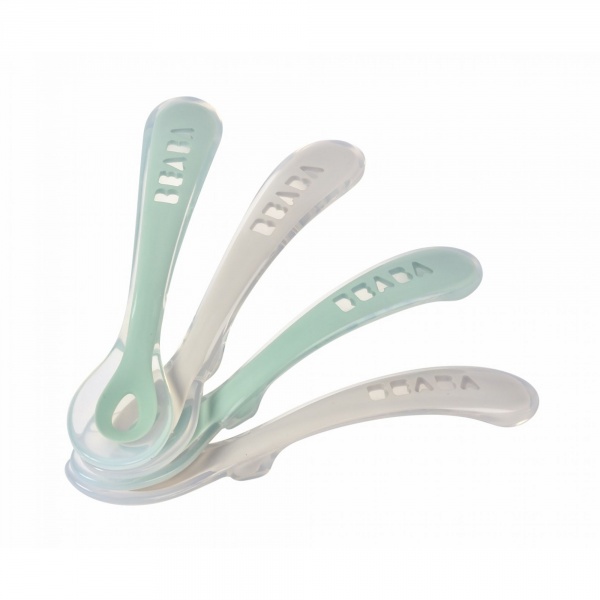 Lot de 4 cuillères 2ème âge silicone velvet grey et sage green Beaba