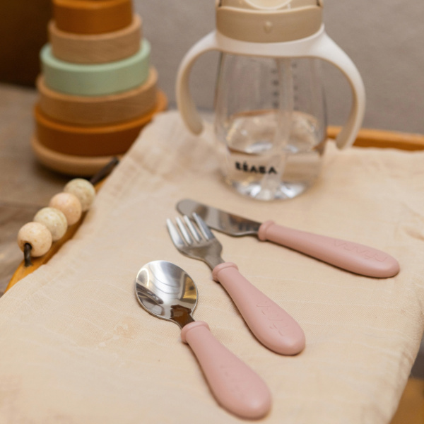 Set de 3 couverts bébé en inox barbe à papa Beaba