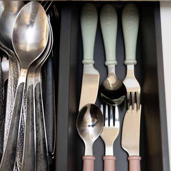 Set de 3 couverts bébé en inox barbe à papa Beaba