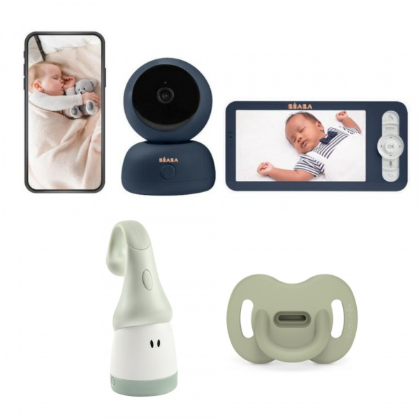 Babyphone vidéo zen premium night blue + veilleuse pixie torch vert sauge + sucette réversible sx pro 6-8 mois colour essence sauge Beaba