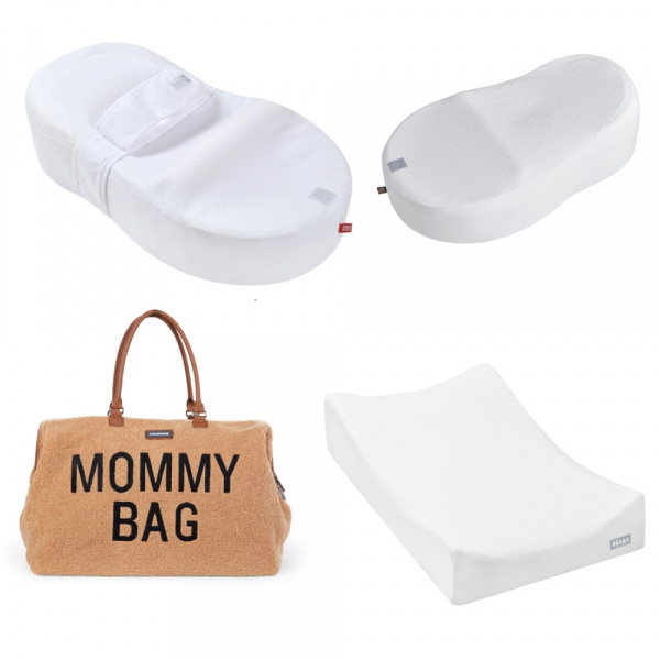 Cocoonababy 10° avec 2 draps blancs dont 1 offert + sac à langer mommy bag teddy beige + matelas à langer sofalange avec housse éponge blanche Beaba