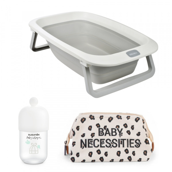 Baignoire eazy pop camélé'o - gris velours + baby cologne 100ml + trousse baby necessities canvas leopard Beaba