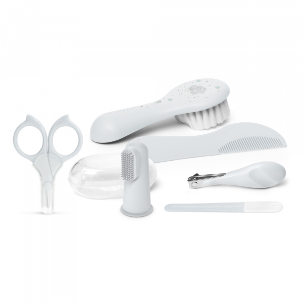 Sortie de bain avec gant 80x80 teddy + thermomètre de bain lotus green blue + trousse de toilette hygge grise Beaba