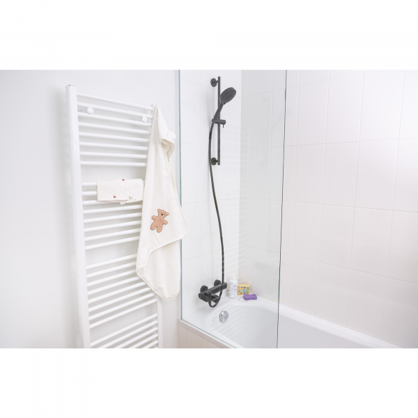 Sortie de bain avec gant 80x80 teddy + thermomètre de bain lotus green blue + trousse de toilette hygge grise Beaba