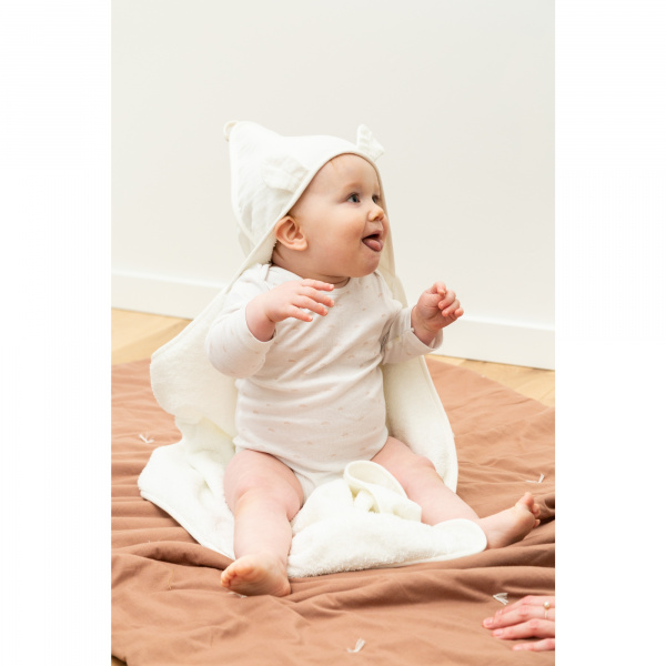 Sortie de bain avec gant 80x80 teddy + thermomètre de bain lotus green blue + trousse de toilette hygge grise Beaba