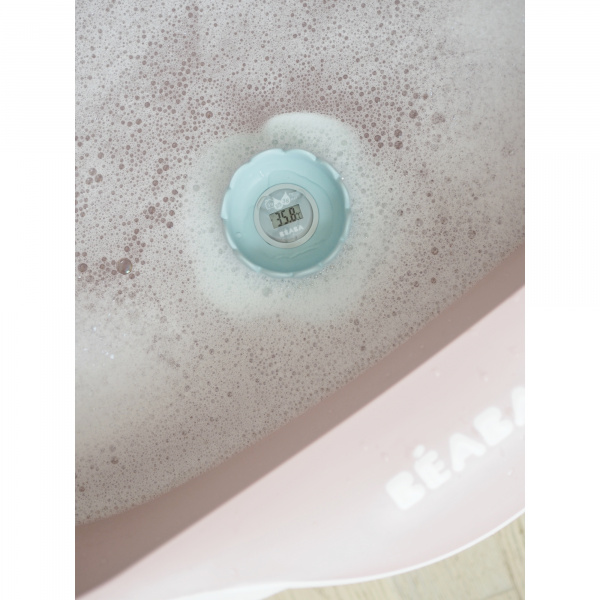 Sortie de bain avec gant 80x80 teddy + thermomètre de bain lotus green blue + trousse de toilette hygge grise Beaba