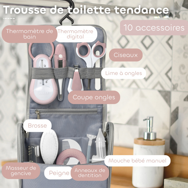 Trousse de toilette nomade 10 accessoires vieux rose Beaba