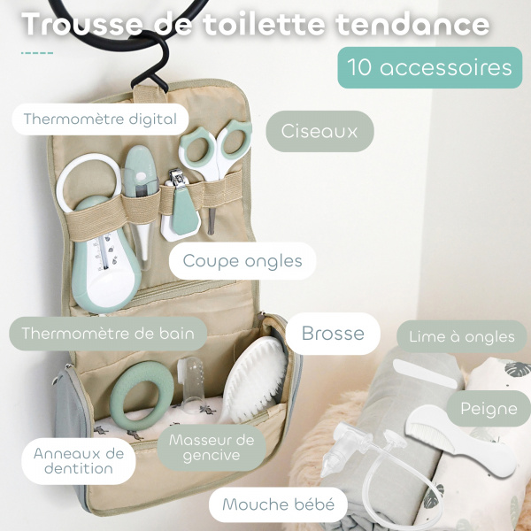 Trousse de toilette nomade 10 accessoires vert sauge Beaba