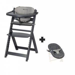 Chaise haute évolutive 2-en-1 timba black avec coussin gris + transat tinted graphite Bebeconfort