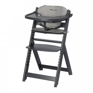 Chaise haute évolutive 2-en-1 timba black avec coussin gris + transat tinted graphite Bebeconfort