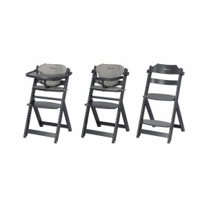 Chaise haute évolutive 2-en-1 timba black avec coussin gris + transat tinted graphite Bebeconfort