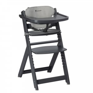 Chaise haute évolutive 2-en-1 timba black avec coussin gris + transat tinted graphite Bebeconfort
