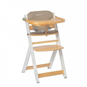 Chaise haute évolutive 2-en-1 timba wood avec coussin beige Bebeconfort