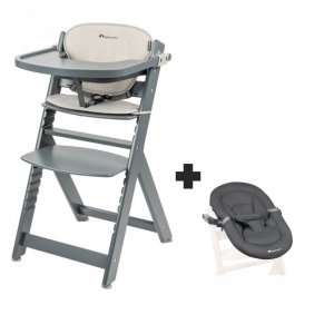 Chaise haute évolutive 2-en-1 timba avec coussin gray mist + transat mineral graphite Bebeconfort