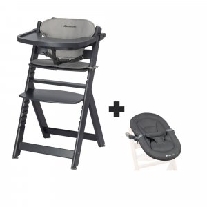 Chaise haute évolutive 2-en-1 timba black avec coussin gris + transat mineral graphite Bebeconfort