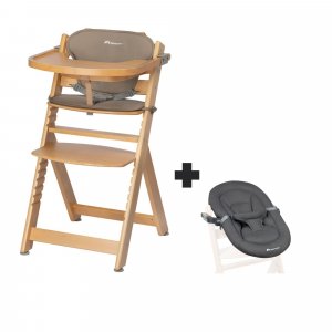 Chaise haute évolutive 2-en-1 timba avec coussin beige + transat mineral graphite Bebeconfort