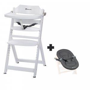 Chaise haute évolutive 2-en-1 timba white + transat mineral graphite Bebeconfort