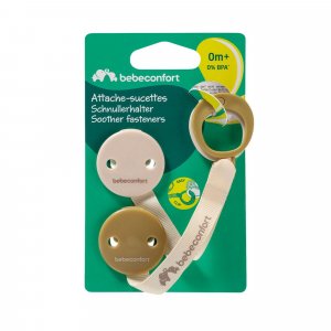 Lot de 2 attaches sucette à clip green/beige Bebeconfort