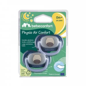 Lot de 2 sucettes physiologiques phosphorescentes air confort 0-6 mois dark blue Bebeconfort