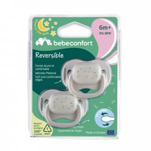 Lot de 2 sucettes réversible phosphorescente silicone 6-18 mois sand Bebeconfort