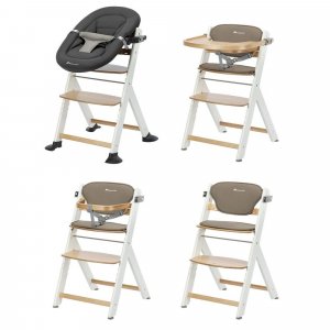 Chaise haute évolutive 2-en-1 timba ² light wood avec coussin beige + transat tinted graphite Bebeconfort