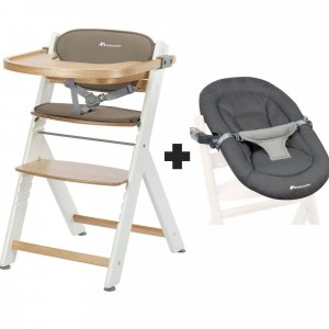Chaise haute évolutive 2-en-1 timba ² light wood avec coussin beige + transat tinted graphite Bebeconfort