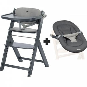 Chaise haute évolutive 2-en-1 timba ² blanc avec coussin grey + transat tinted graphite Bebeconfort