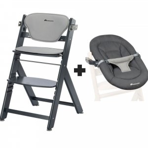 Chaise haute évolutive 2-en-1 timba ² avec coussin mineral graphite + transat tinted graphite Bebeconfort