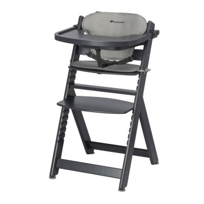 Chaise haute évolutive 2-en-1 timba black avec coussin gris + transat tinted graphite