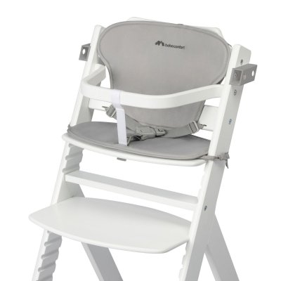 Chaise haute évolutive 2-en-1 timba blanc avec coussin gris + transat mineral graphite