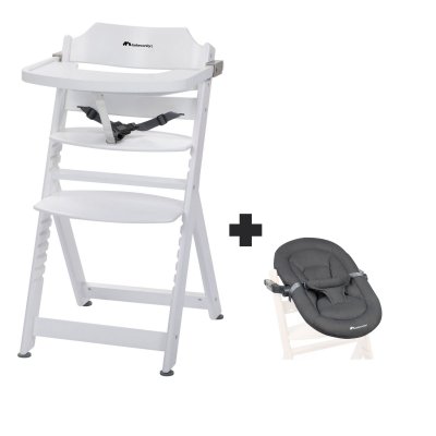 Chaise haute évolutive 2-en-1 timba white + transat mineral graphite