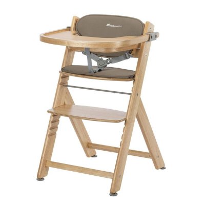 Chaise haute évolutive 2-en-1 timba ²wood avec coussin beige + transat tinted graphite