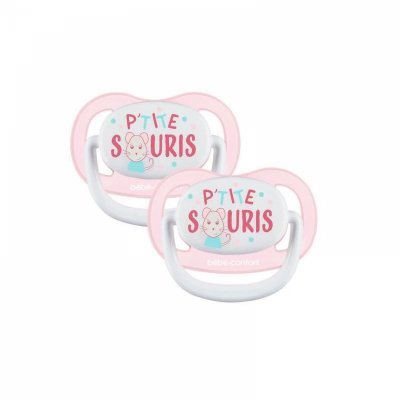BEBECONFORT Lot de 2 sucettes physiologiques air confort 18-36 mois p'tite souris bleu et rose
