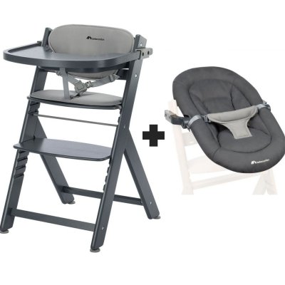 Chaise haute évolutive 2-en-1 timba ² blanc avec coussin grey + transat tinted graphite