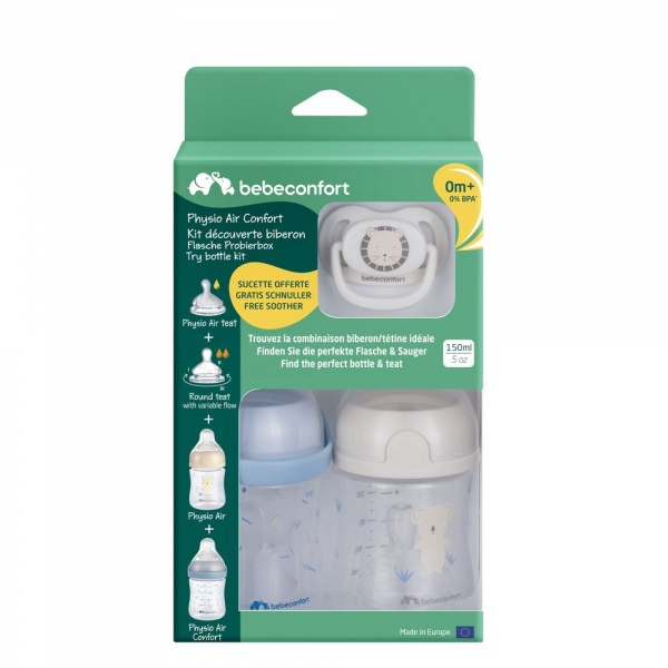 Biberon physio air confort 150 ml + tétine 0-6 mois s sand Bebeconfort