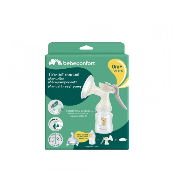 Tire lait manuel avec biberon pp physio air 150 ml sand et obturateur Bebeconfort